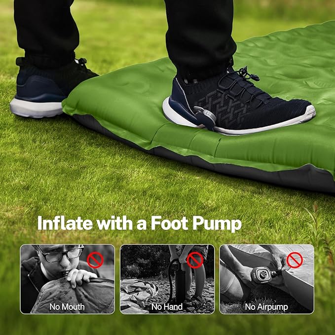 OGERY Double Sleeping Pad for Camping, 6" Extra-Thick Reinforced Camping Sleeping Pad with Pillows & Built-in Foot Pump, Ultralight Inflating Camping Mattress for Backpacking Tent Hiking Travel