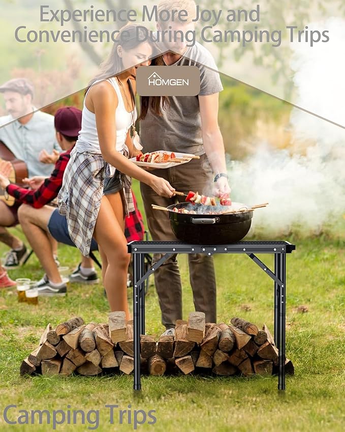 HOMGEN Folding Grill Table Portable-3 Adjustable Height 30/20/9.9 Inch Camping Table-Durable Load-bearing 66lbs-Campact Designed Aluminum Iron Small Folding Table-23*16 Inch Size-For Travel/Picnic/BBQ