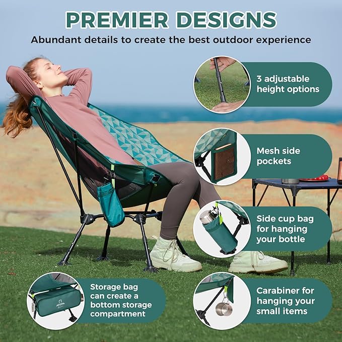 ATEPA UFO3.0 Ultralight Backpacking Chair, 330 lbs Heavy-Duty Aerospace Aluminum Folding Camp Chair with Hexagon Ergonomic Seat Anti-Sink Feet, Compact Portable Outdoor Gear for Hiking Fishing, Green