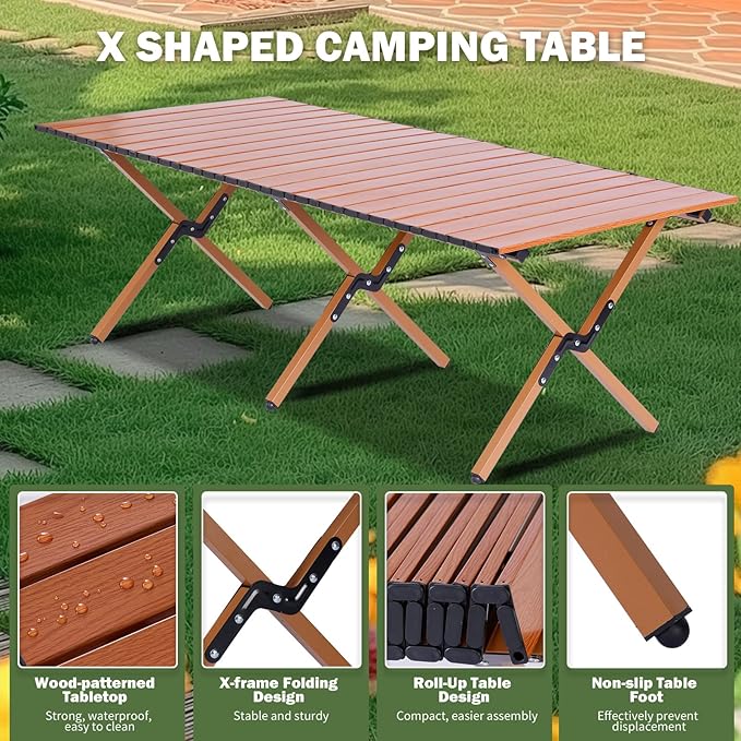 Camping Table Folding, 132 lbs Capacity & 11 lbs Lightweight, 45.5x23.2 Inch Portable Roll Up Low Picnic Table with Carry Bag for 4-6 Person, Beach, Backyard, BBQ, Camping