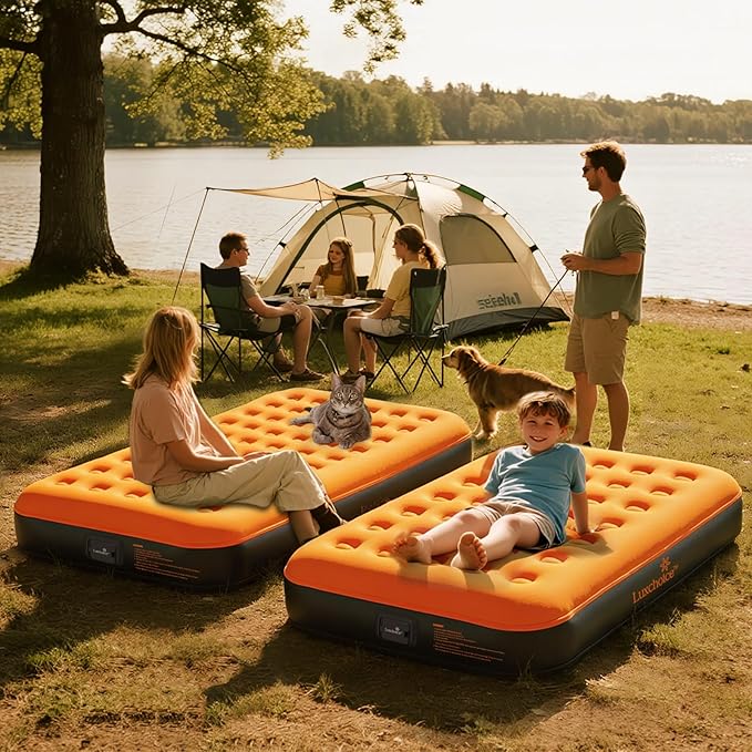 Luxchoice Air Mattress Twin with Built-in Rechargeable Pump 9'' Camping Inflatable Mattress Portable Blow up Mattress Air Bed Guest Bed for Home Outdoors Hiking Travel