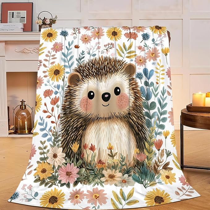 Cute Hedgehog Blanket Soft Cozy Hedgehog Flannel Fleece Throw Blanket Animal Decor Warm Lightweight Bedding Stuff Plush Blanket Gifts for Lover Girls Boys Adults Kids Women 60"x80"
