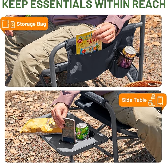 Timber Ridge XXL Director’s Chair – Heavy Duty Folding Camping Chair for Adults, 500lb Capacity, Extra Wide Padded Seat for Camping, Sports, Lawn, Courtyard, and Outdoor Use, Grey