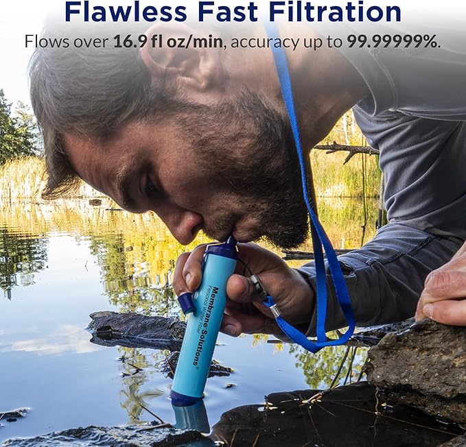 Membrane Solutions Personal Water Filter Straw (Pack of 4) Bundle with 2 Pieces Carry Case for Portable Travel and Storage