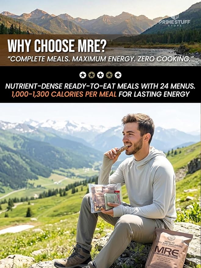 MRE Meals Ready to Eat – Case B (13-24) / 12 packs - Military Survival Food Kit for Camping, Hiking, Hunting, Fishing, Outdoor Adventure & Emergency Preparedness – Complete Meal Rations with Flameless Heater, Long Shelf Life (Inspection Date 2026)