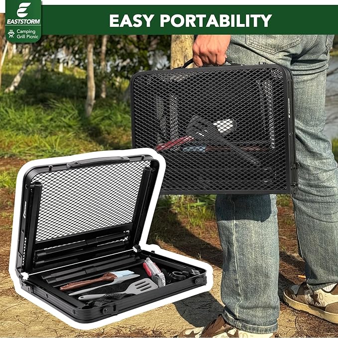 E EASTSTORM Folding Picnic Table for Grill Outdoor Camping Table with Portable Mesh Bag, Compact & Foldable for Easy Storage - Great for Picnic, Garden, Patio, Dining, BBQ, Party, Market 2Ft