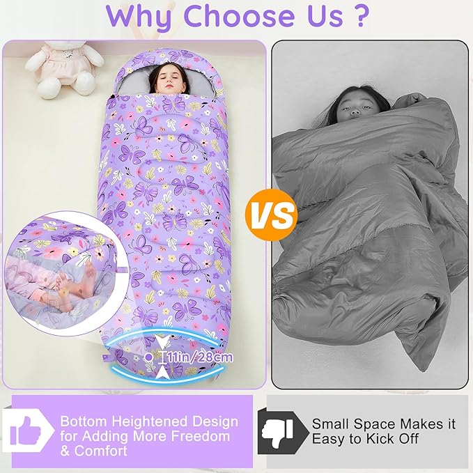 FIOBEE Kids Sleeping Bag for Girls Boys 3 Season Warm & Cool Weather Youth Camping Sleeping Bags with Backpacking Bag Waterproof for Traveling Hiking Indoor Outdoor Camping Essentials