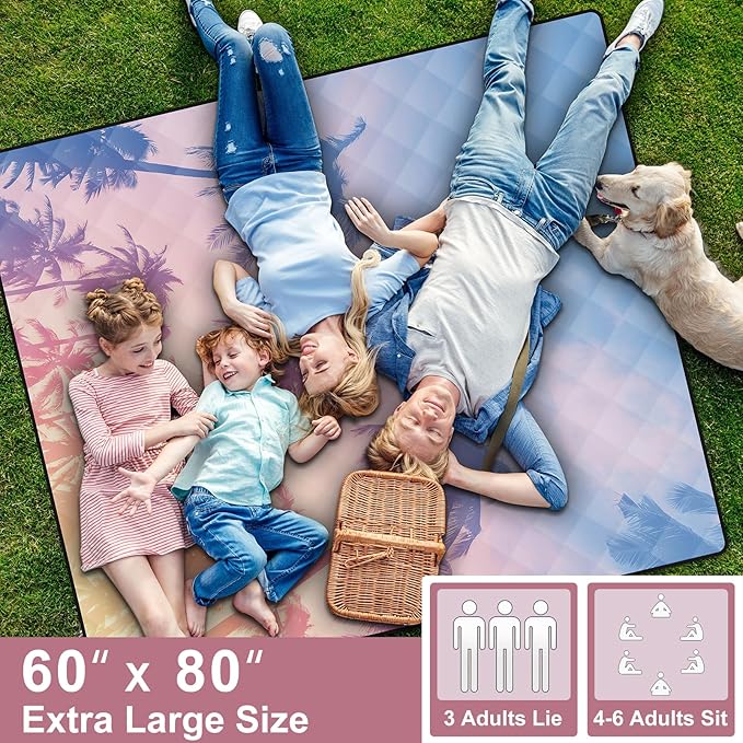 60x80" Picnic Blankets Waterproof Outdoor Huge Sand Free Beach Blanket Windproof Soft Patio Concert Ground Mats Backpacking Camping Travel Essentials Summer Outside Hawaii Vacation Stuff Gifts