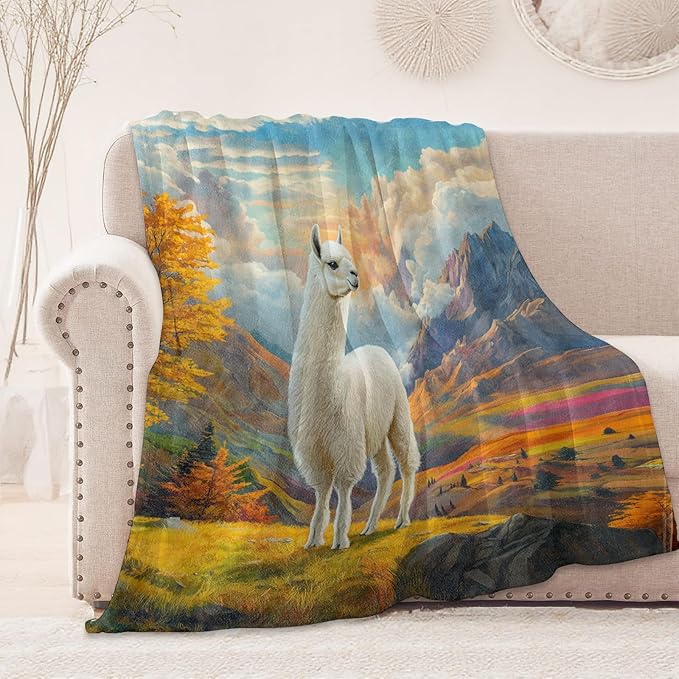 Cute Llama Blanket, Cozy Flannel Elegant White Llama Throw Blanket, Soft Fuzzy Blankets for Travel Home Decor, All Season Lightweight Couch Bed Cover, Gifts for Women Adults Kids 40"×50"