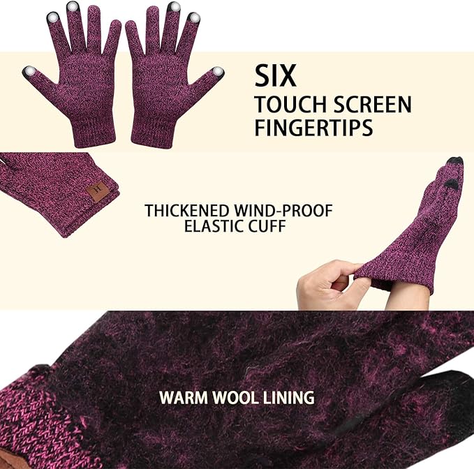 Winter Beanie Hat Scarf Touchscreen Gloves Set for Men and Women, Beanie Gloves Neck Warmer Set with Warm Knit Fleece Lined