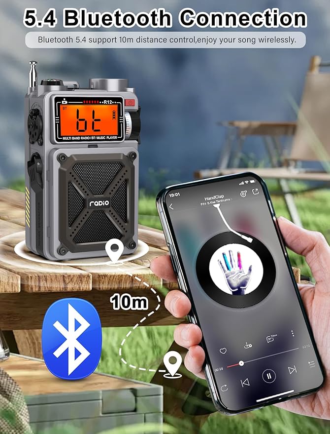 Digital Shortwave Radio with Bluetooth 5.4,AM/FM/SW with NOAA Weather Alert, 4000mAh Emergency Radio Hand Crank Solar,5W Speaker/SOS/Flashlight/Support SD Card USB MP3 Player for Emergency