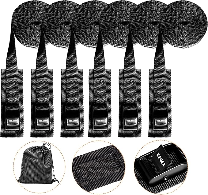 WEDAMER 6 Pack Kayak Tie Down Straps 16.4Ft Cam Buckle Tie Downs Adjustable Kayak Strap for Trucks Motorcycles Boat RV, Ratchet Lashing Straps for Roof Rack Trailer Cargo Packing Securement 1" x 16.4'