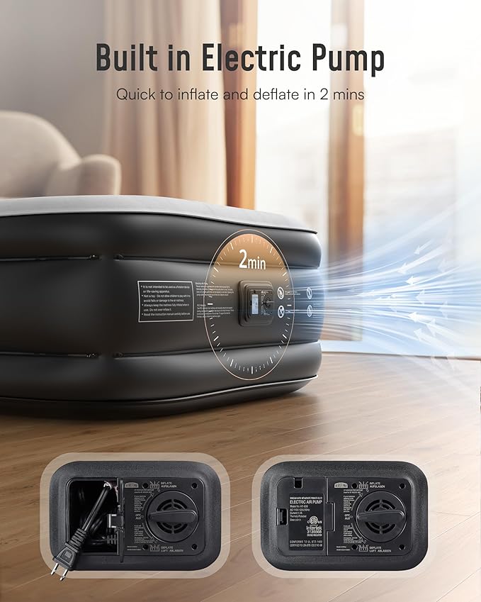 Airefina Twin Air Mattress with Built-in Pump, Upgraded 18" Raised Blow Up Air Bed, Fast 2-Min Self-Inflation, Comfortable Inflatable Mattress for Home Guest & Camping, Incl. Carry Bag & Repair Kit