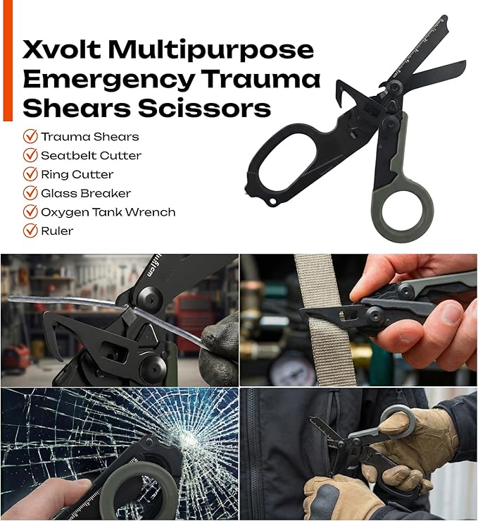 Trauma Shears Foldable Tactical Scissors - 6-in-1 Heavy Duty Emergency Response Folding Shear for Nurses Medical Outdoor Camping Rescue - Stainless Steel Multi-Tool Survival Shears with Holster