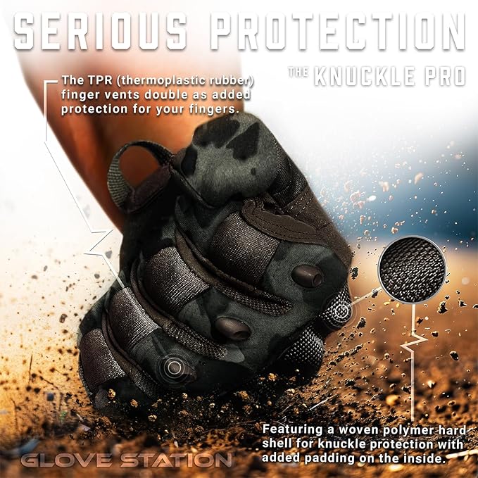 Glove Station Tactical Gloves for Men – Touchscreen Utility Gear with Hard Knuckle Protection Used in Motorcycle, Airsoft, Combat, Police, Shooting & Outdoor Work Black Multicam XX-Large