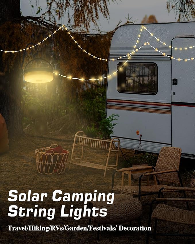 Anpro Solar Camping String Lights 4 in 1: 39.4Ft Ultra Long 150LEDs, 3600mAh Outdoor String Lights Solar Powered and USB Rechargeable Light with Remote Control, Portable Camping Light for Hiking