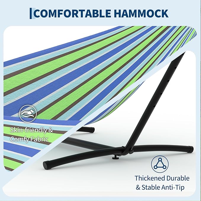 Garvee 2 Person Hammocks with Stand for Outside, Double Hammocks Portable Space Saving Heavy-Duty Steel Stand for Indoor Outdoor Patio with Carrying Bag, 450 lbs Capacity