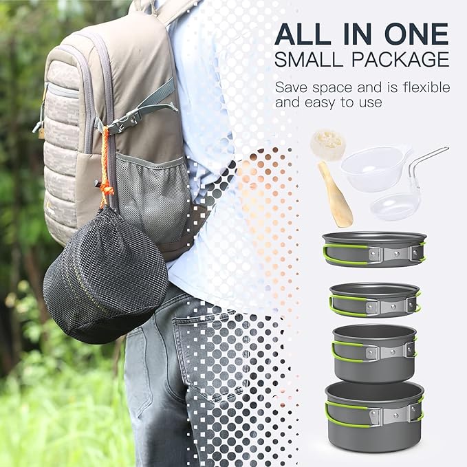 Lixada Camping Cookware Set,11PCS Camping Cookware Mess Kit with Non-Stick Lightweight Pot Pan Bowls Set for Outdoor Camping Backpacking Outdoor Picnic