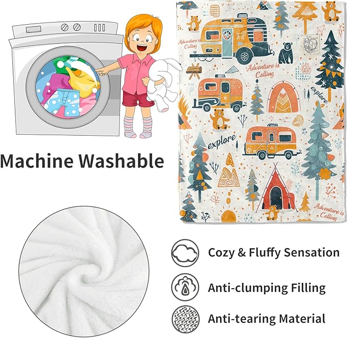 Adventure Camping Blanket Outdoor Camper Picnic Throw Blankets Gifts for Girls Adults Lightweight Soft Fleece Cozy for Sofa Couch Bed Room Travel Birthday Party Decor 40x50in
