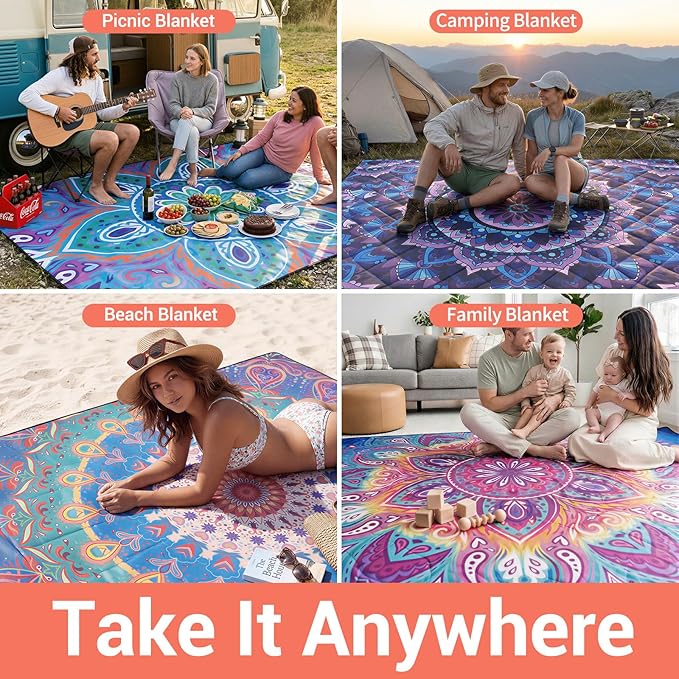 60x80" Large Picnic Blankets Waterproof Outdoor Beach Blanket Sandfree Tent Camping Sleeping Carpet Portable Yoga Meditation Mat Road Trip Car Travel Essentials Hiking Backpacking Gear Gifts