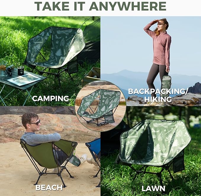 ATEPA UFO3.0 Ultralight Backpacking Chair, 330 lbs Heavy-Duty Aerospace Aluminum Folding Camp Chair with Hexagon Ergonomic Seat Anti-Sink Feet, Compact Portable Outdoor Gear for Hiking, Forestcamp