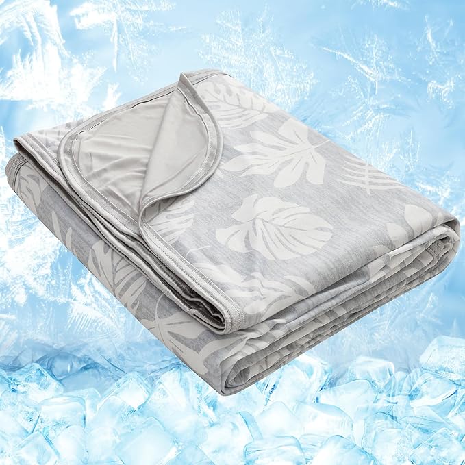 OIGAE Cooling Blanket for Hot Sleepers - Soft & Lightweight Summer Cold Blanket for Night Sweats | Perfect for Bed, Couch, Sofa (Gray, Throw 50" x 70", Tropical)