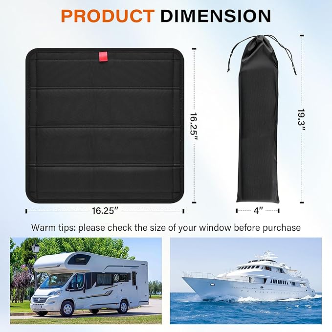 JUSTTOP RV Blackout Window Cover with Reflective Silver Coating | UV Protection Sun Shade for RV Travel (16.25 x 16.25)