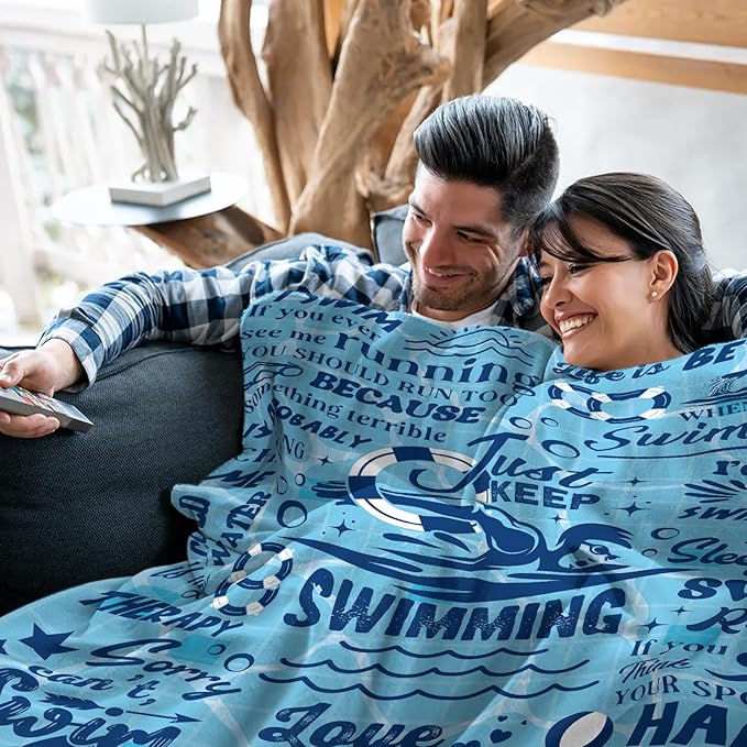 Swim Blanket Gifts for Swimmers, Swimming Gifts for Coach Gifts, Swim Team Gift, Just Keep Swimming, 50" x 60" Swimmer Blanket Christmas Birthday Gift for Men Dad Son