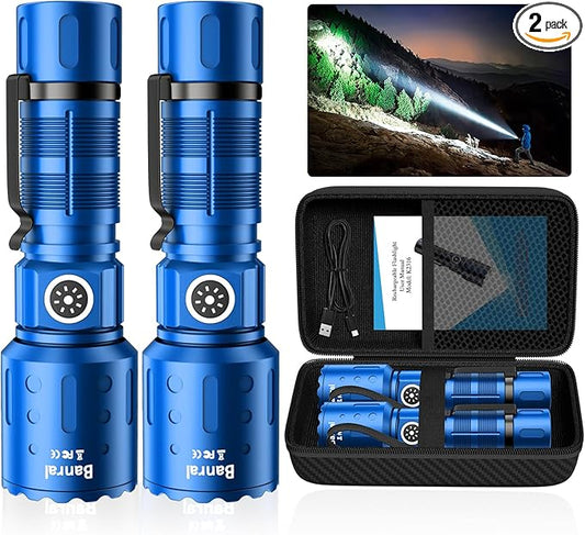 Banral Flashlights High Lumens Rechargeable, Super Bright Long Range Small Powerful Flashlight, 6 Modes LED Tactical Pocket Waterproof Flash Light for Home Emergency (2, Blue)