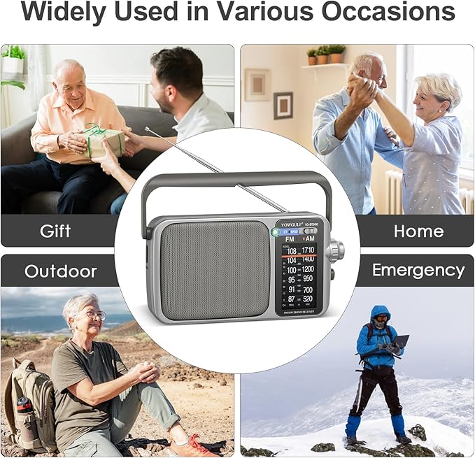 YOWGULF AM FM Radio with Best Reception,Bluetooth Portable AM FM Transistor,Battery Operated Radio or AC Power,Large Dial,Headphone Jack, Gifts for Seniors Elderly