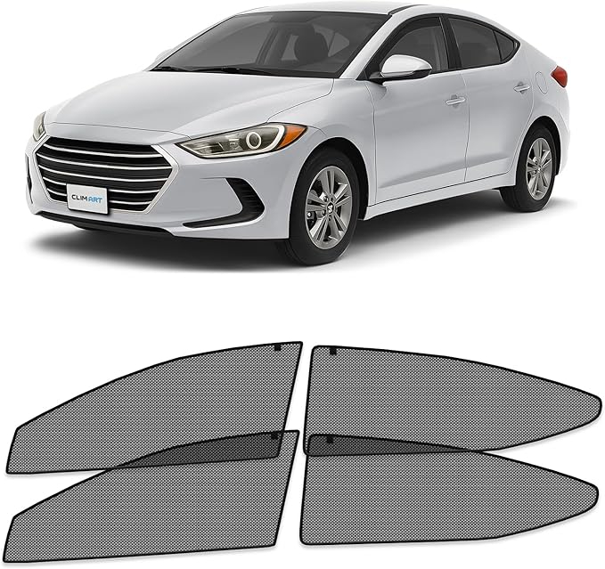 CLIM ART Magnetic Car Window Shades for Hyundai Elantra 2017-2020 Sedan– Custom-Fit Sun Blocker Curtains, Side Window Covers, Essential Car Accessories for Camping, Baby,and Privacy Protection- MS0151