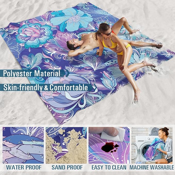 Famstar Beach Blanket Sandproof Waterproof 78''×81''1-5Adults Oversized,Compact Lightweight Durable Beach Mat for Travel Camping Hiking Picnic Blanket