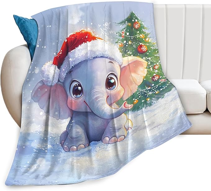 Christmas Elephant Blanket Soft Warm Cute Elephant Plush Throw Blanket Cozy Animal Flannel Fleece Bedding Stuff Decor Blanket Gifts for Lover Girls Boys Kids Women Adults Bed Travel 60"x80"
