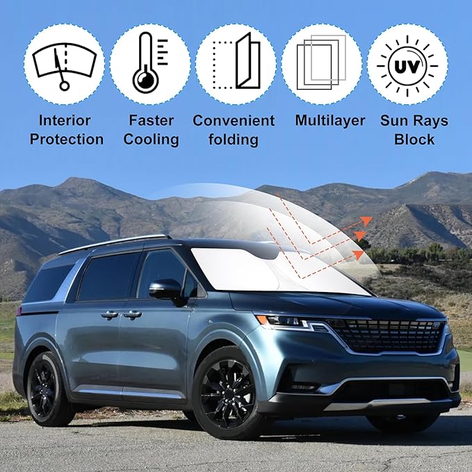 Windshield Sun Shade Custom Fit 2022 2023 2024 2025 2026 Kia Carnival Accessories Foldable Sunshade Sun Blocker Front Window Shades Covers Keep Car Cooler