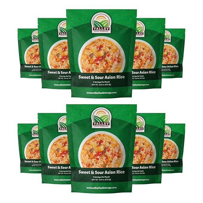 Valley Food Storage Sweet & Sour Asian Rice | 10-Bag Bucket, 50 Servings | Gluten Free Premium Emergency Food Supply, 25 Year Shelf Life | Survival Meal Kits, Prepper Food & Off-Grid Living Supplies