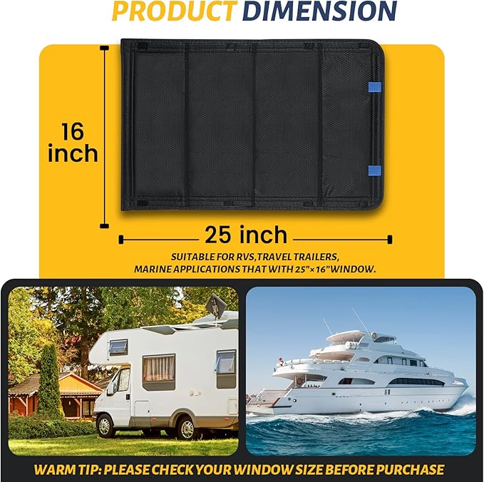 funomo RV Door Window Shade, 25 x 16 Inch Foldable RV Window Cover, 100% UV Rays Protection Camper Trailer Door Window Cover, Waterproof Thickened Oxford Fabric (Black)