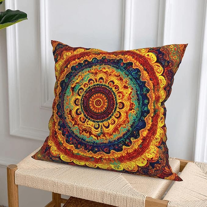 Bohemian MandalaThrow Pillow Covers 18 X 18 Inch Set of 4 Decorative Cushion Cover Home Decor for Sofa Chair Couch Bedroom Living Room