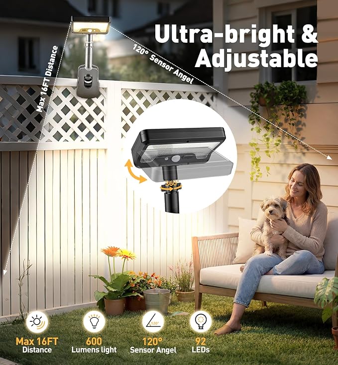 2 Pack Clip On Solar Lights Outdoor with Octopus Tripod, 3 Color Temps & Remote Control, Motion Sensor Fence Lights Solar Powered, IP65 Waterproof Security Light for Outside, Deck, Gutter, Camping