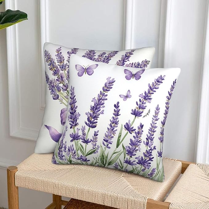 Purple Lavender Butterfly Throw Pillow Covers 18x18 inch Set of 2 Pillow Case Cushion Cover for Home Sofa Couch Living Room Car Decor