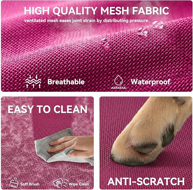 Cooling Elevated Dog Bed for Large Dogs, Outdoor Raised Dog Beds Portable Dogs Cot Bed W/Breathable Mesh, Pet Cots W/Removable Waterproof Bolster