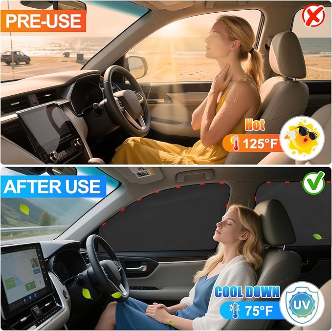 ZATOOTO Car Window Shades for Civic 2017-2024,4 Pcs Magnetic Car Window Covers - 100% Block Light Privacy Curtains, Side Window Sun Shade for Baby Breastfeeding, Sleeping, Camping