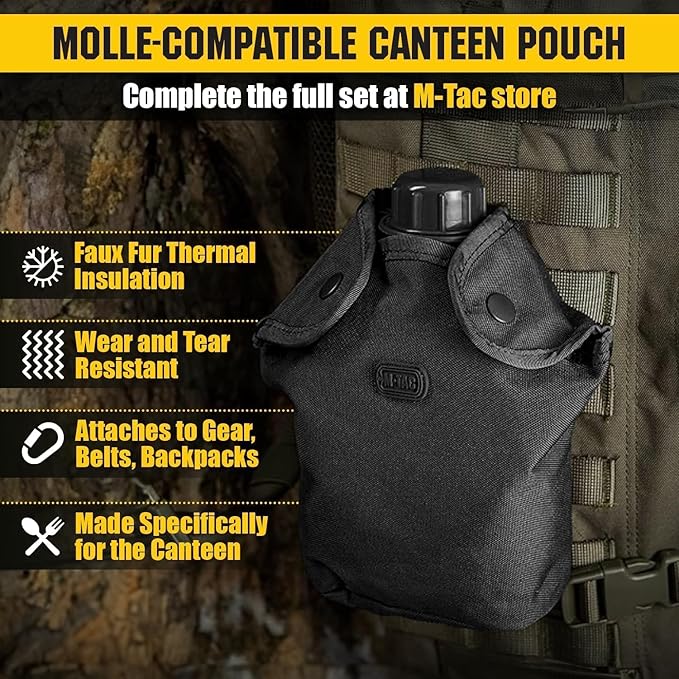 M-Tac MOLLE Canteen Pouch – Tactical Water Bottle Carrier, 600D PVC‑Coated Polyester, Fits 40 oz Canteens, MOLLE Backpack/Vest Attachment (Coyote)