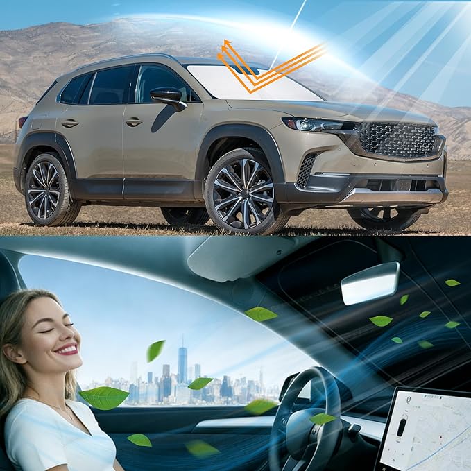 Windshield Sun Shade Accessories Compatible with 2023 2024 2025 2026 25 24 23 CX-50 CX50 for Mazda Foldable Sunshade Sun Visor Blocks UV