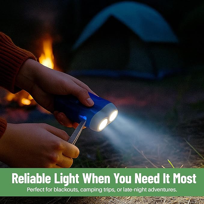 Evelots Hand Crank Emergency Flashlights -12 Pack- Camping, Home, Car - Double LED Bright Lights - Great for Hiking, Outdoor Sports, Power Outage Easy to Use
