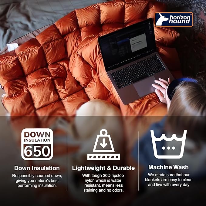 Horizon Hound Puffy Down Camping Blanket - Outdoor Travel Quilt | Sustainable, Insulated, Lightweight & Warm Gear for Sleep, Camping, Stadium, Hiking & Festivals | Water Resistant, Packable & Compact