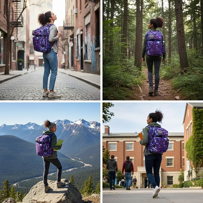 45L Military Tactical Backpack for Men & Women Bug Out Bag Assault pack Molle Daypack Hiking Trekking Rucksack (Purple tie-dye)