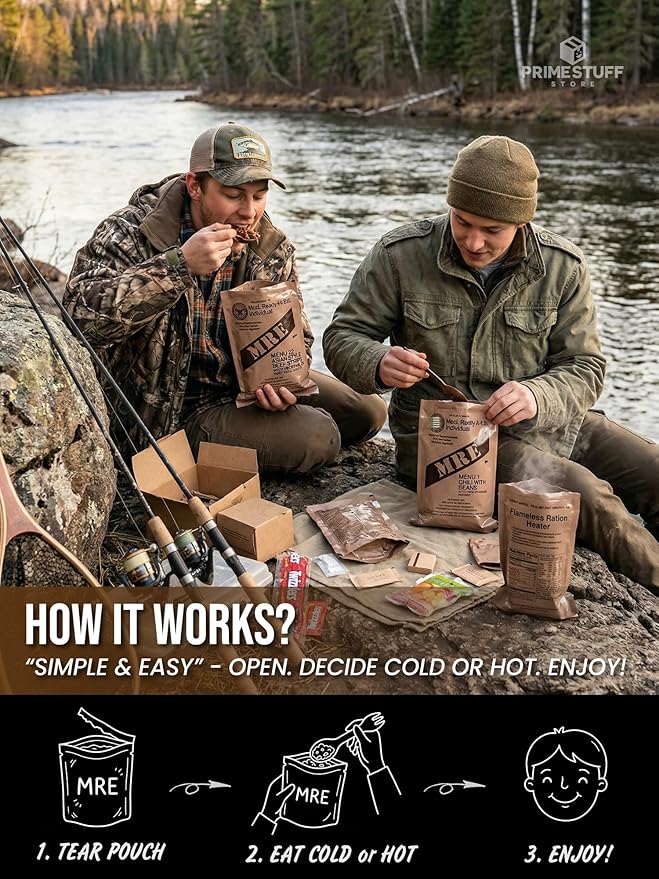 MRE Meals Ready to Eat – A & B Case Bundle / 24 packs - Military Survival Food Kit for Camping, Hiking, Hunting, Fishing, Outdoor Adventure & Emergency Preparedness – Complete Meal Rations with Flameless Heater, Long Shelf Life (Inspection Date 2026)
