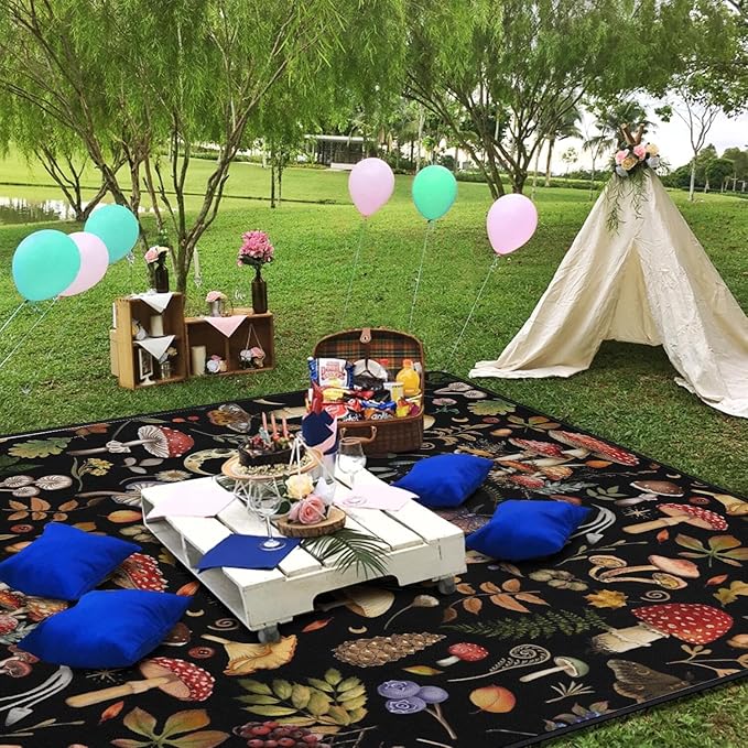 Supfitness Extra Large Picnic Blankets Waterproof Foldable (60"x 80") Mushroom Beach Blanket Waterproof Sandproof,3-Layer Thicking Mat Outdoor Packable Camping Blanket