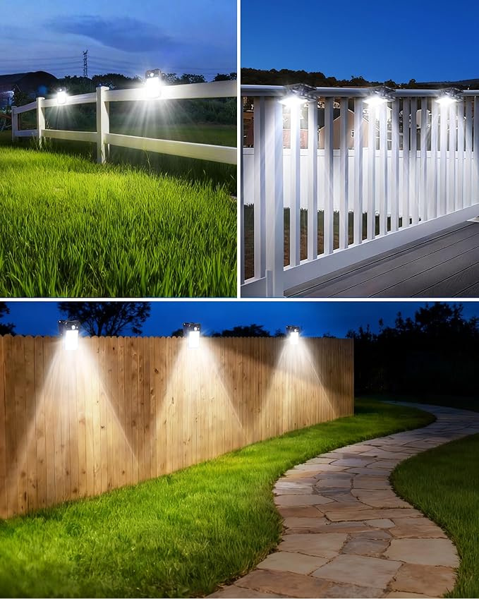 Clip on Solar Lights for Fence, 3 Modes Solar Motion Lights Outdoor Waterproof, 60LEDs 500LM Portable Security Light for Fence, Deck, Garage, Camping, USB Charging, 6 Black