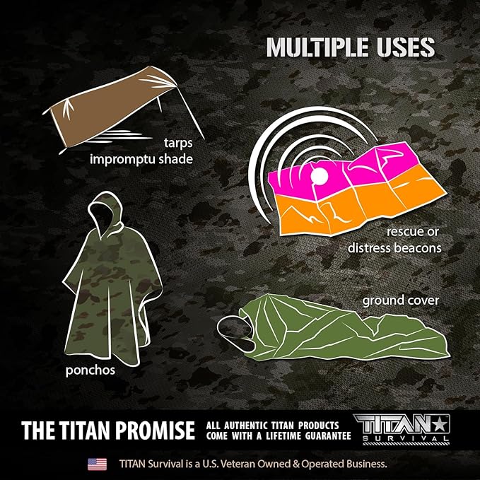 TITAN Survival Premium Mylar Survival Blankets (5 Pack) Thermal Emergency Survival Blanket for Camping, Hunting, Hiking - 90% Heat Retention & Waterproof - Portable Space Blanket w/Size Options